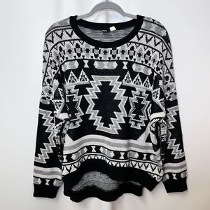 Urban Outfitters BDG Medium Aztec Black White Oversized Acrylic Knit Sweater